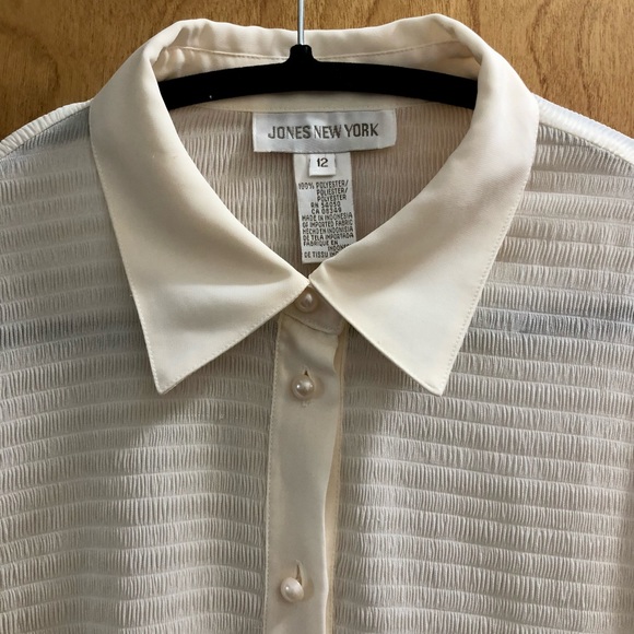 Vintage Cream Sheer Blouse with Pearl Buttons - Picture 4 of 10